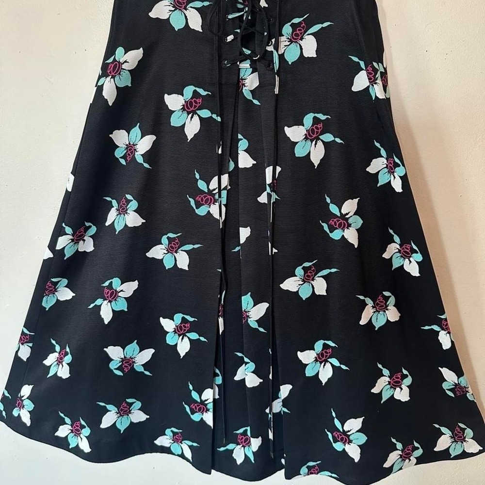 Maeve for Anthropology black floral midi skirt with white and teal flowers ,